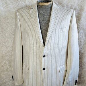 Italian Soft Men’s Linen Blend Beige Striped Event Casual Suit Size 44T/Medium